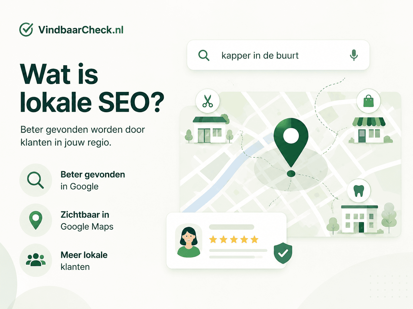 Illustratie die uitlegt wat lokale SEO is en hoe je beter gevonden wordt in jouw regio